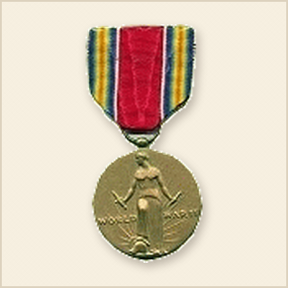 WWII Victory Medal. Authorized on 6 July 1945, for members of the United States Armed Forces for at least 1 day service between 7 December 1941 to 31 December 1946.