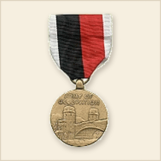 Army of Occupation Medal. Authorized in 1946, for members of the United States Army and Air Corps. for 30 consecutive days while assigned to any of the following:
Germany between 9 May 1945 to 5 May 1955, Austria between 9 July 1945 to 27 July 1955, Berlin between 9 May 1945 to 1990,
Italy between 9 May 1945 to 15 September 1947, Japan between 3 September 1945 to 27 April 1952