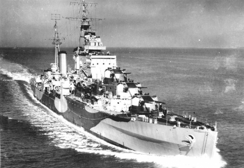 HMS Argonaut part of Bombarding Force K near Gold beach on D-Day