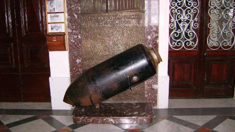 German bomb through roof church of Mosta
