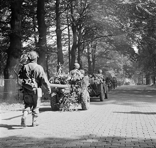 South Staffordshire Regiment marching between Oosterbeek and Arnhem