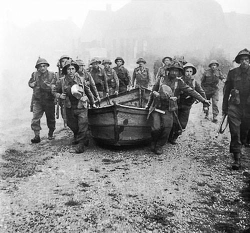 British infantry carrying assault boats