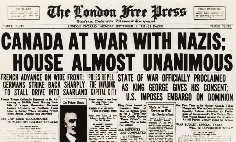 Canada declares war on Germany