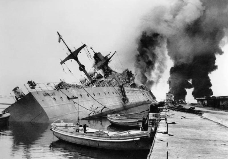 French cruiser Marseillaise afire and sinking, Toulon