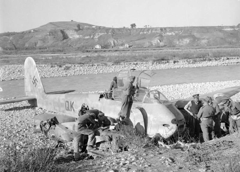RAF Regiment troops inspecting a downed Me 410A-3