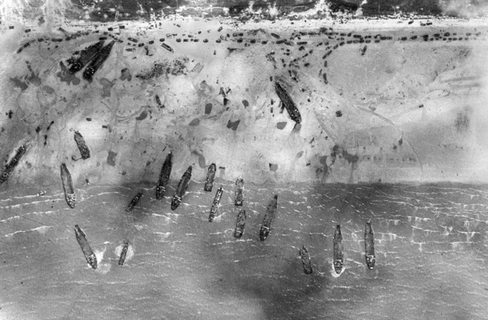 A number of ships carrying hoards of allied troops are seen arriving at Sword beach