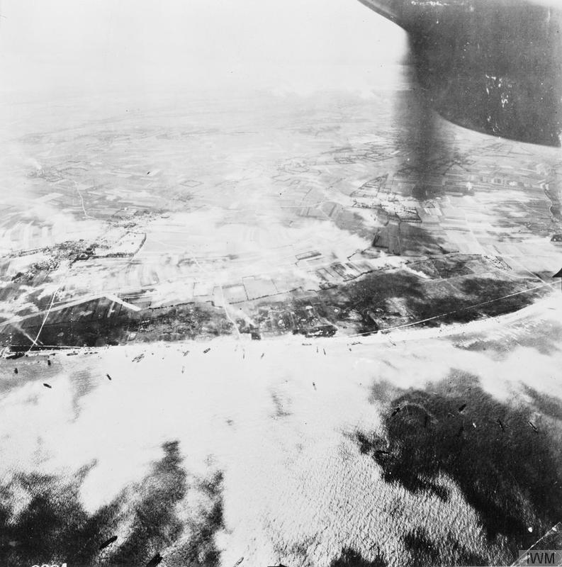Aerial photo of Gold assault area during the landing of 50 Infantry Division