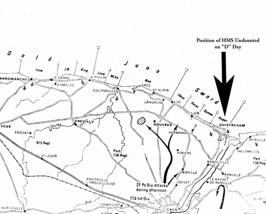 HMS Undaunted part of Bombarding Force K near Gold beach on D-Day
