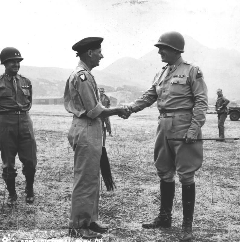 Montgomery is bid a jolly farewell by Lt. Gen. George S. Patton