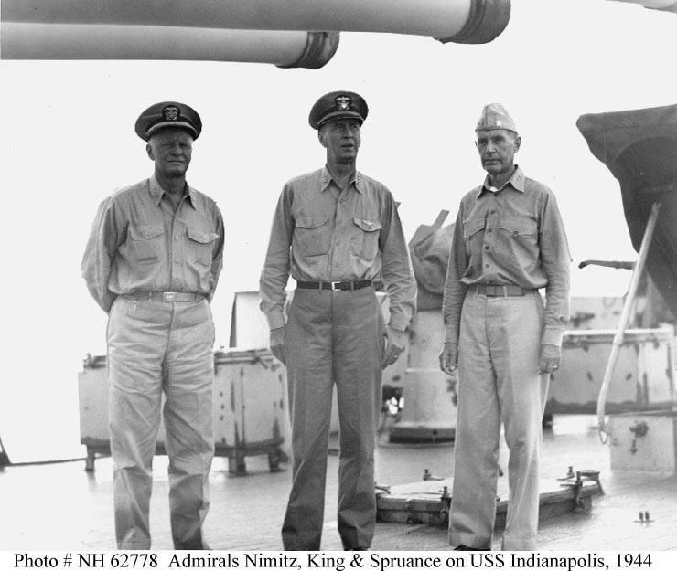 Admiral King visiting U.S. forces in the newly-captured Marianas