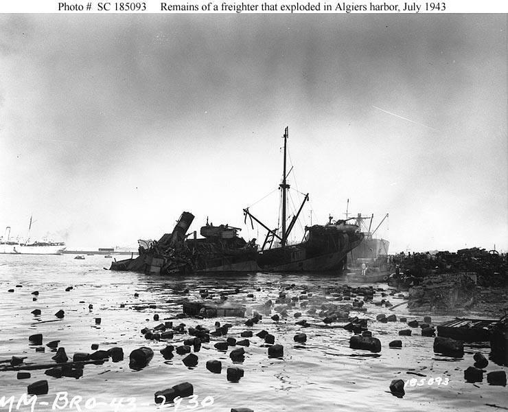 Remains of a merchant ship that exploded