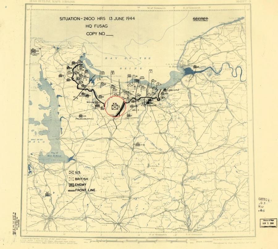 1 Infantry Division (USA) seized the strategic high ground around Caumont