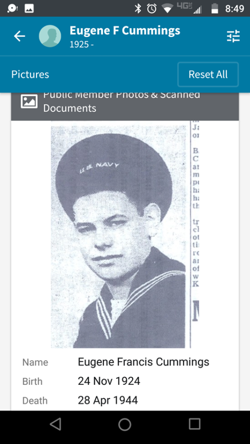 Motor Machinist's Mate, Second Class Cummings Eugene F (Service #: 06011523) died on 1945-04-29