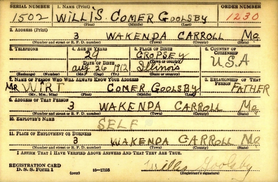 Staff sergeant Goolsby Willis C (Service #: 37138366) died on 1944-07-01