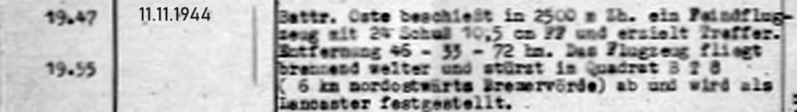 Avro Lancaster I (NN714 PO-W) on a mission to Harburg on 1944-11-12
