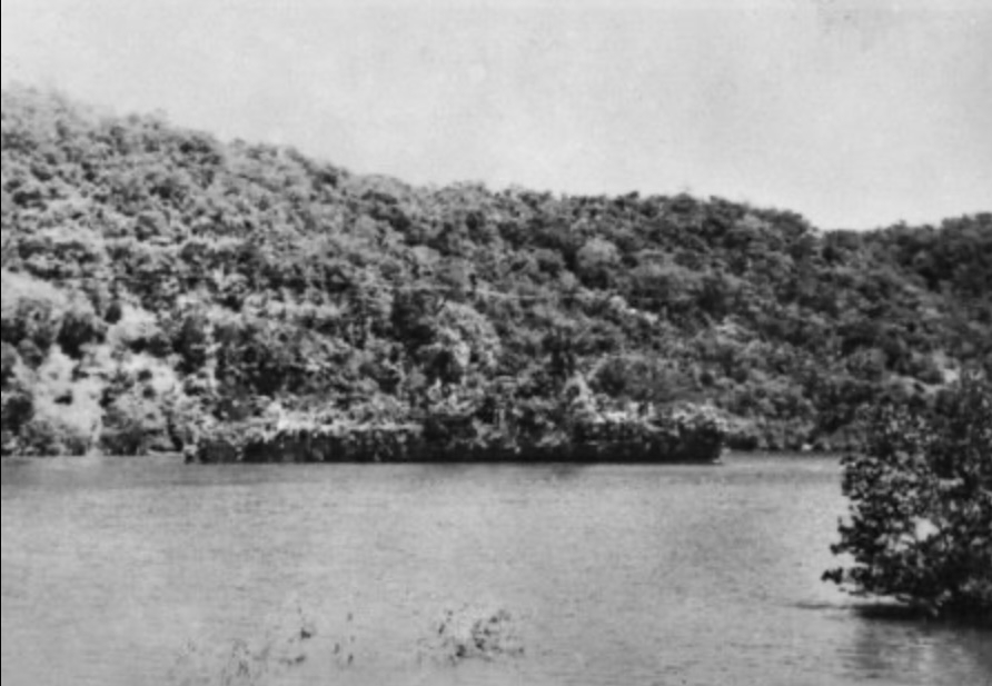 Oorlogsschip vermomd als tropisch eiland