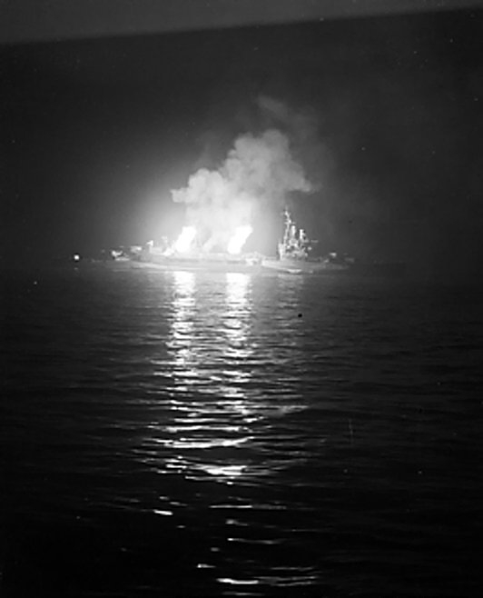 HMS Belfast (C35) before the coast of Normandy Day 27