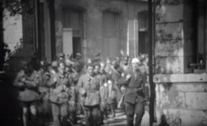 French resistance or armed civilians marching in Chartres 1944-08-18